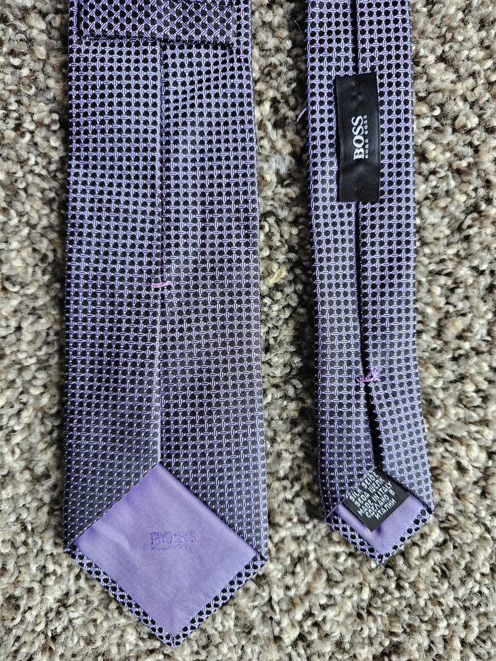 BOSS Purple Geometric Silk Tie - Men's Accessory